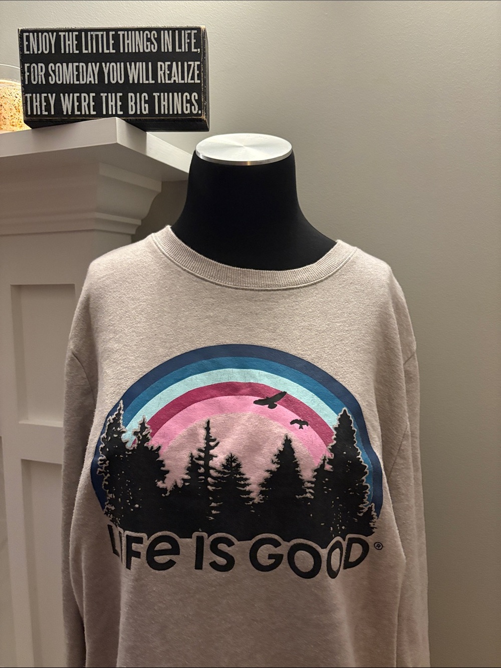 Life Is Good Light Grey Crewneck with Rainbow Tree Graphic - Picture 2 of 7